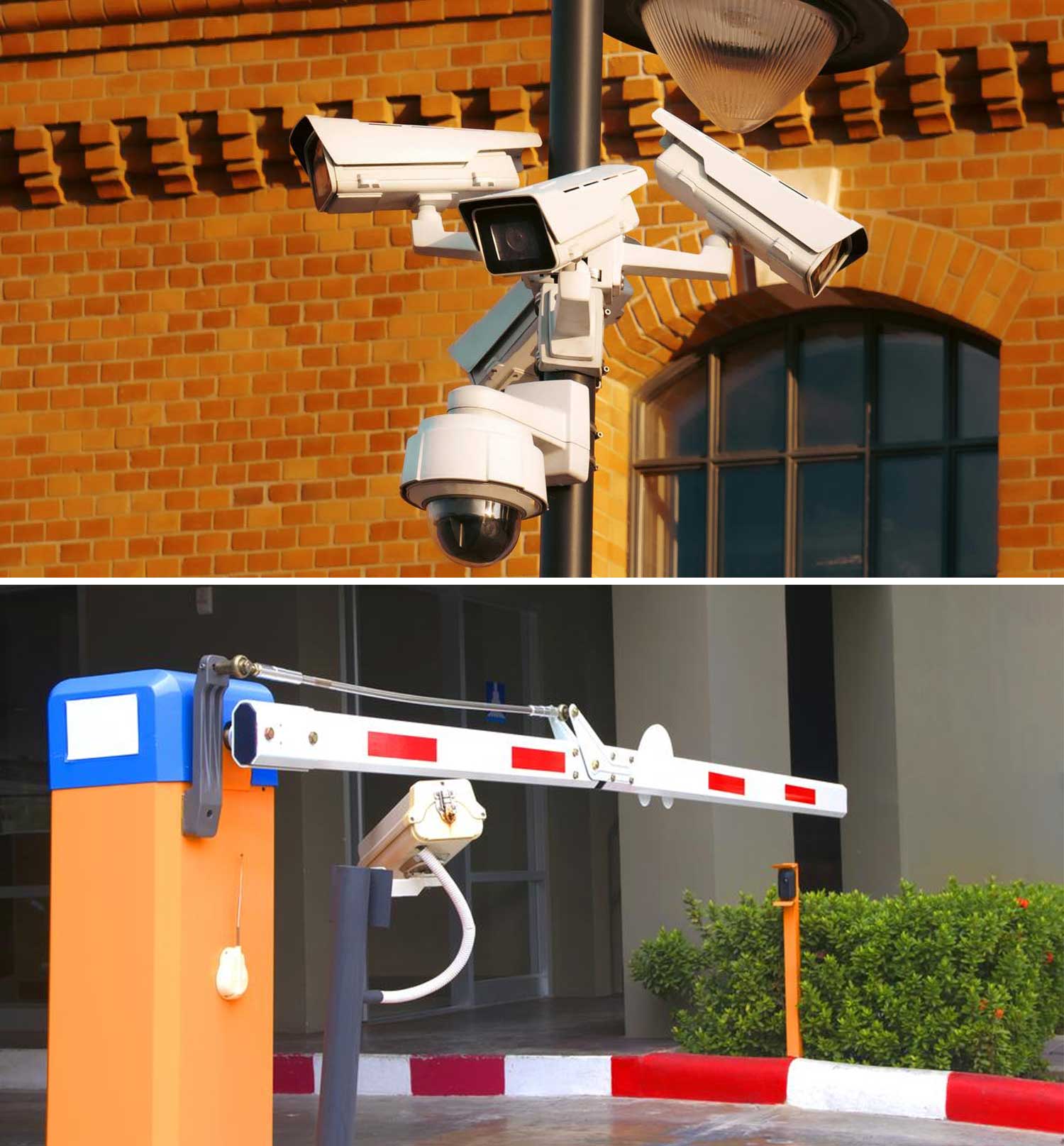 Technician installing security cameras